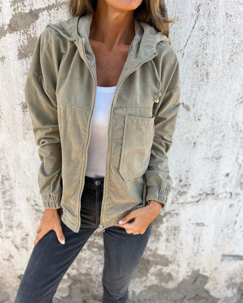 Nikki | Corduroy Hooded Zip-up Jacket