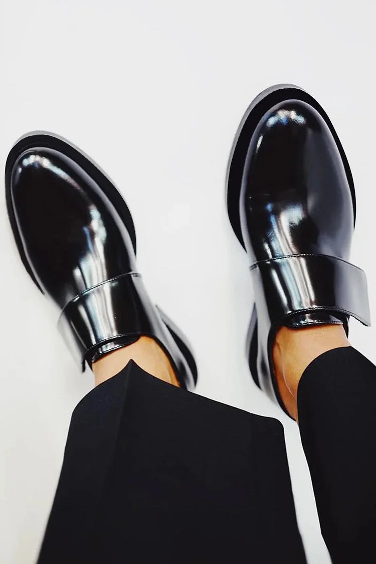 Samantha | Elegant shiny loafers with straps for impeccable style