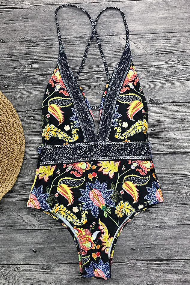 April | Boho Print Swimsuit with V-Neck