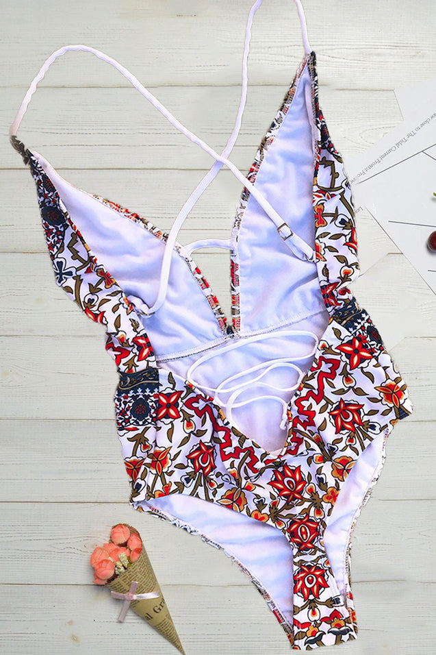 April | Boho Print Swimsuit with V-Neck