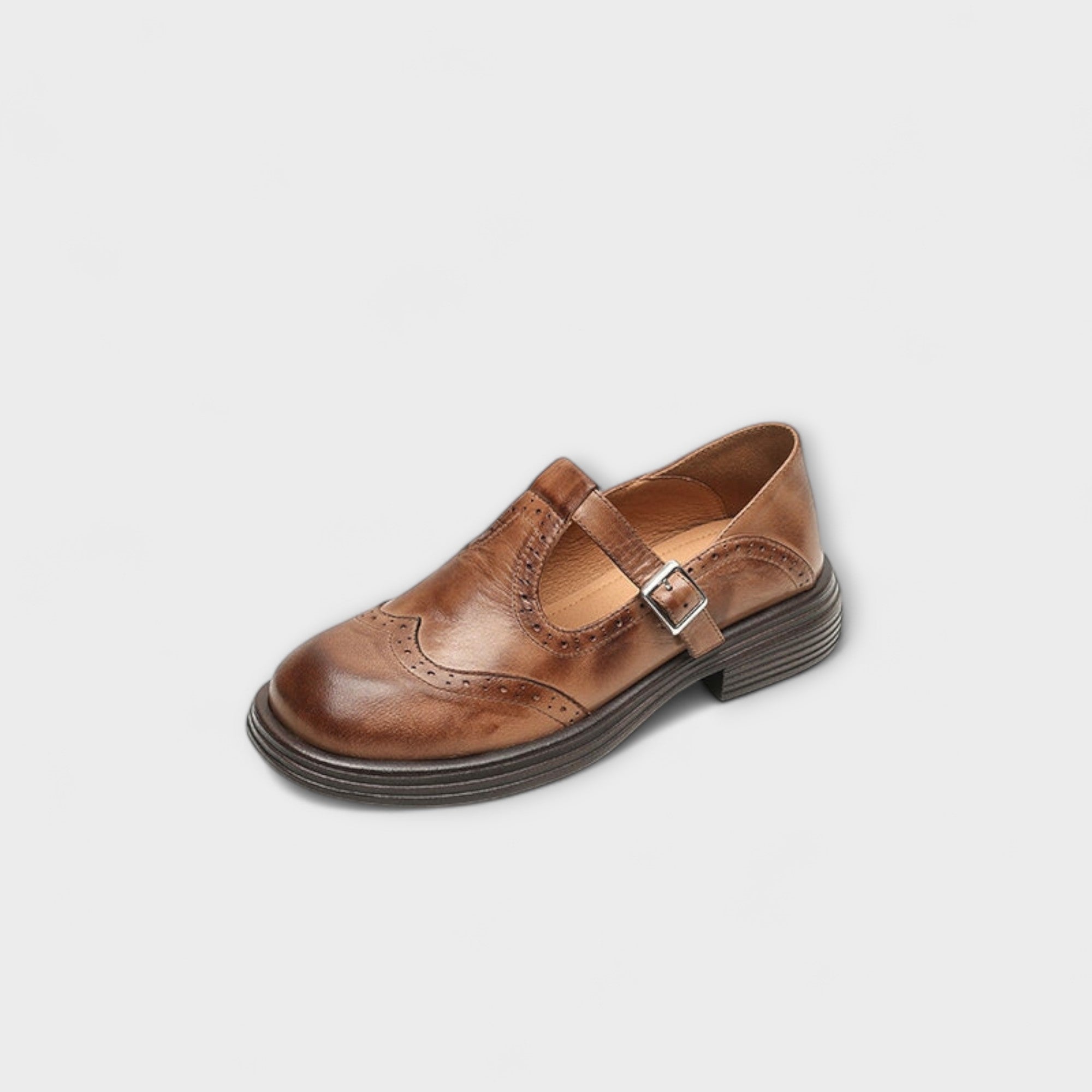 Lara | Classic T-Strap Leather Shoes