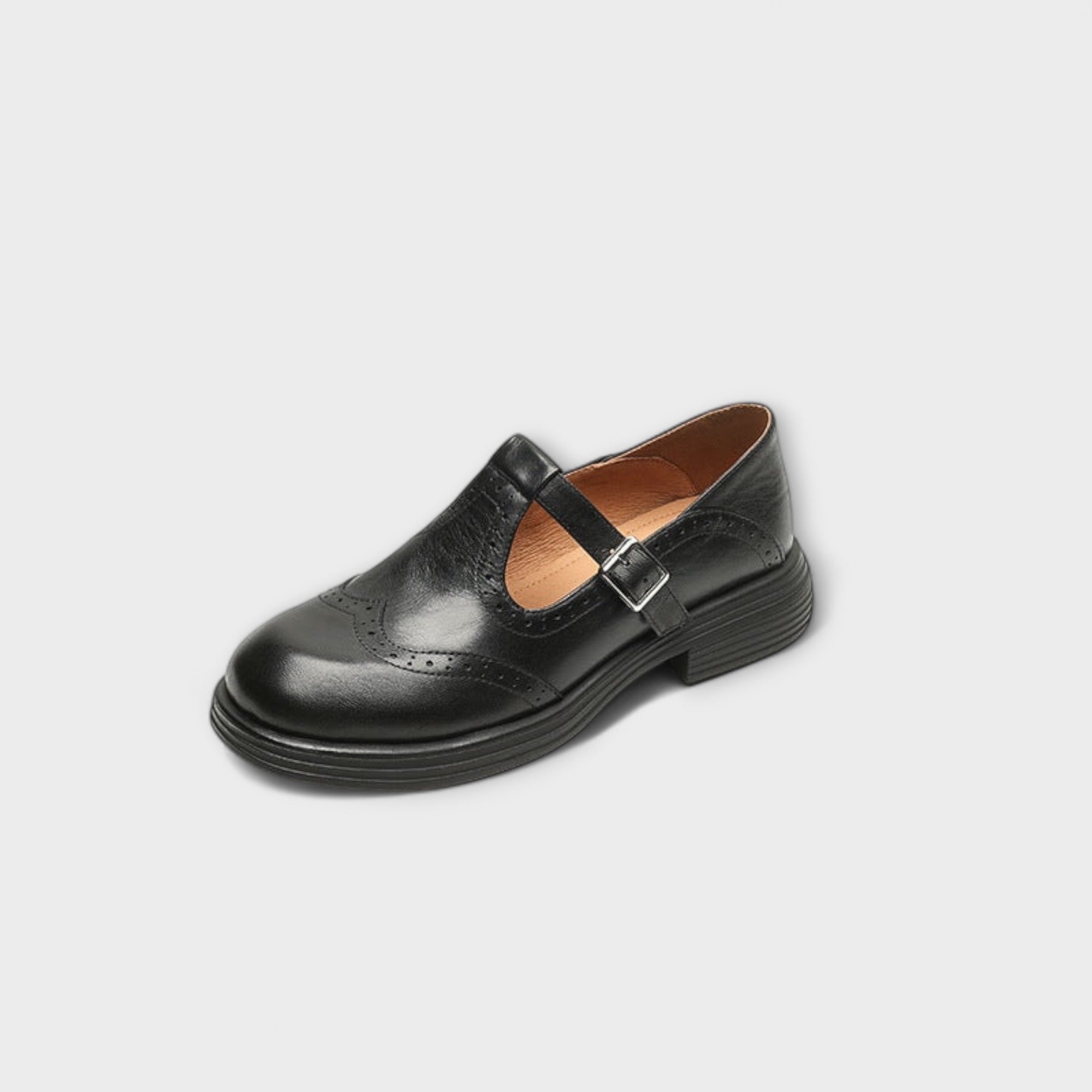 Lara | Classic T-Strap Leather Shoes