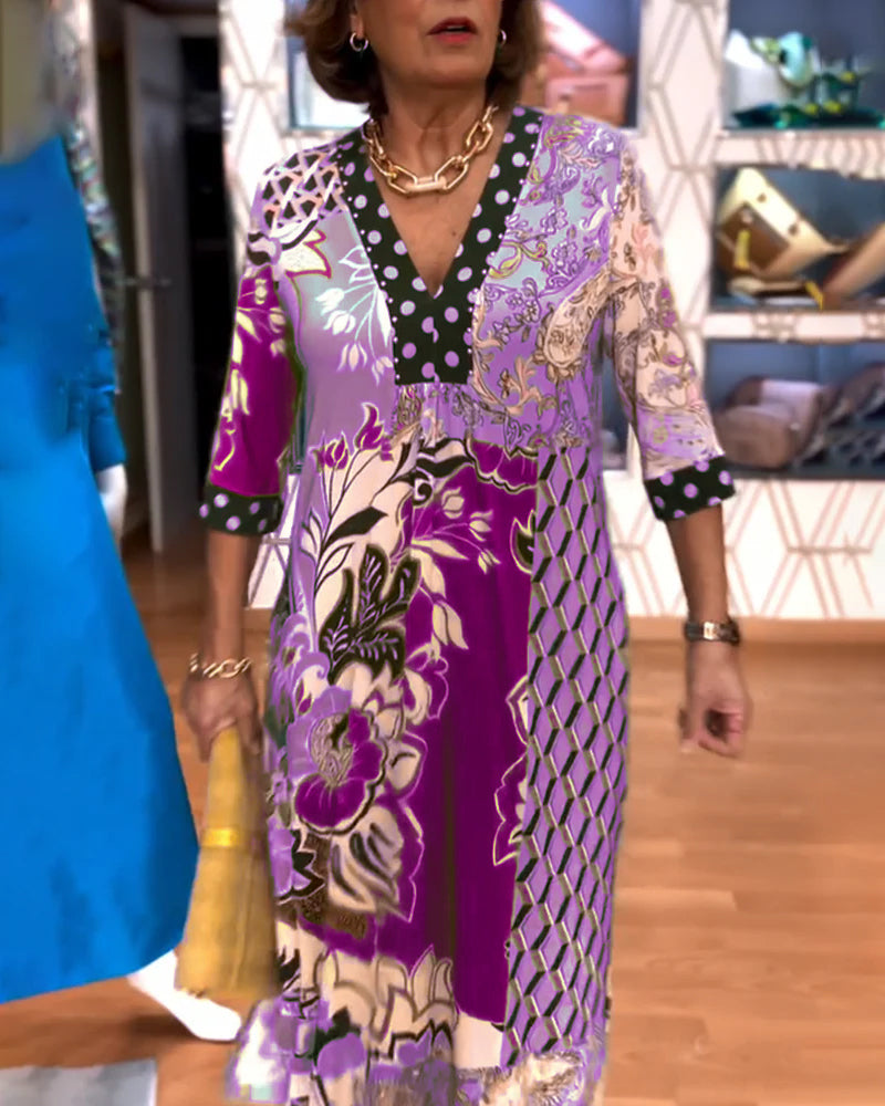 Lorraine™ Retro Patchwork Midi Dress