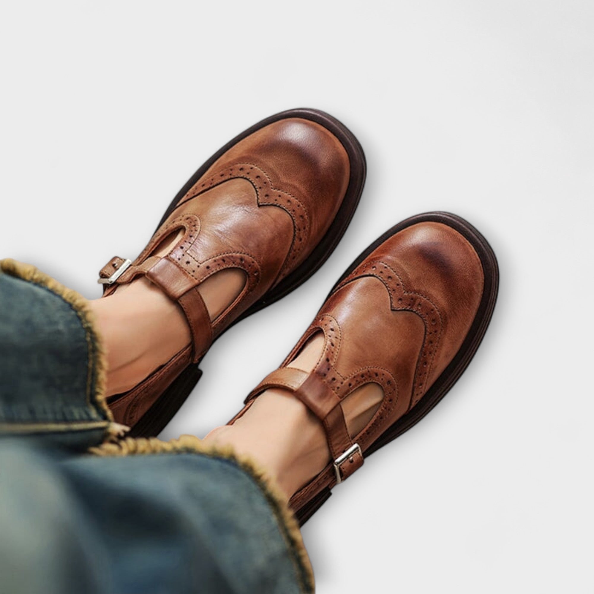 Lara | Classic T-Strap Leather Shoes