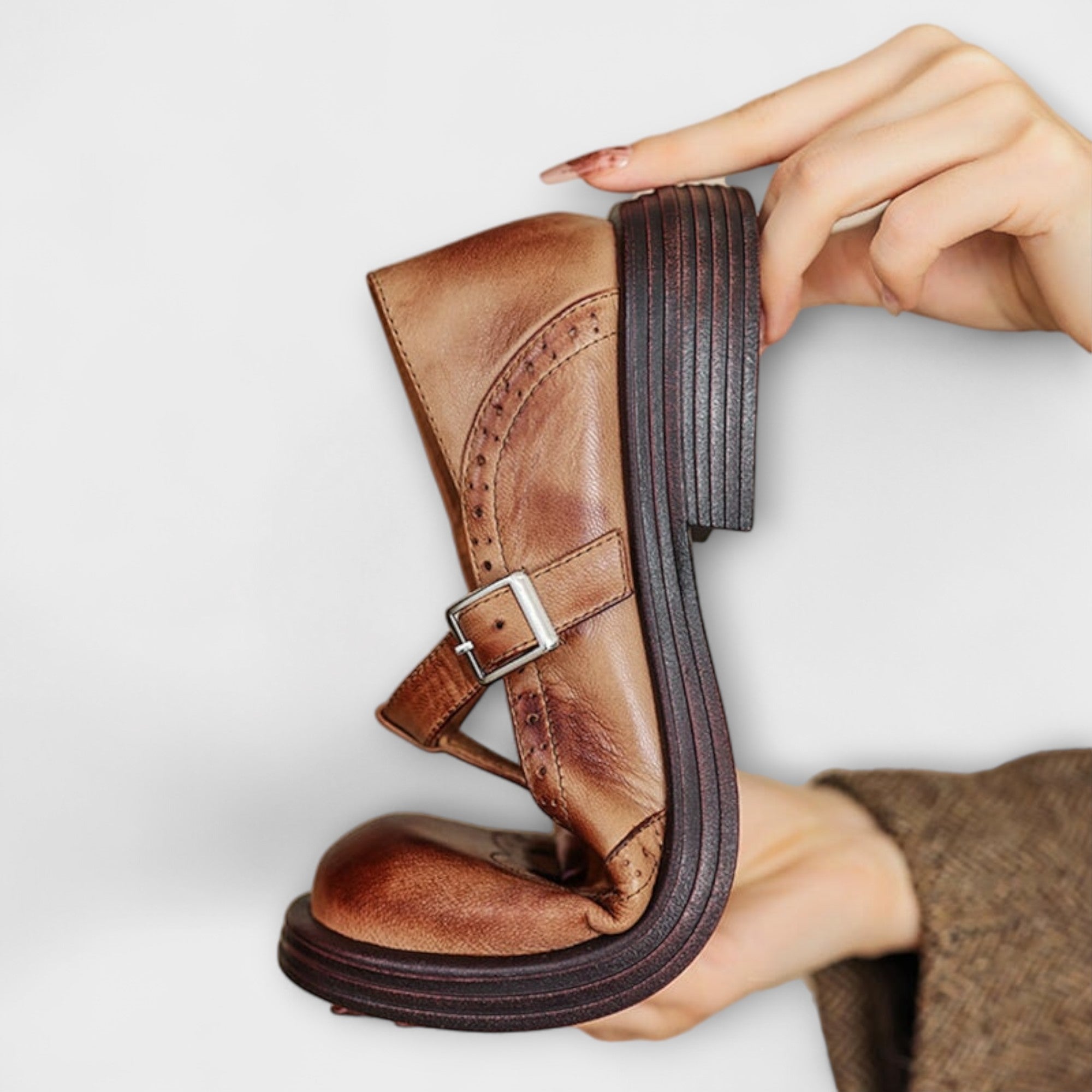 Lara | Classic T-Strap Leather Shoes