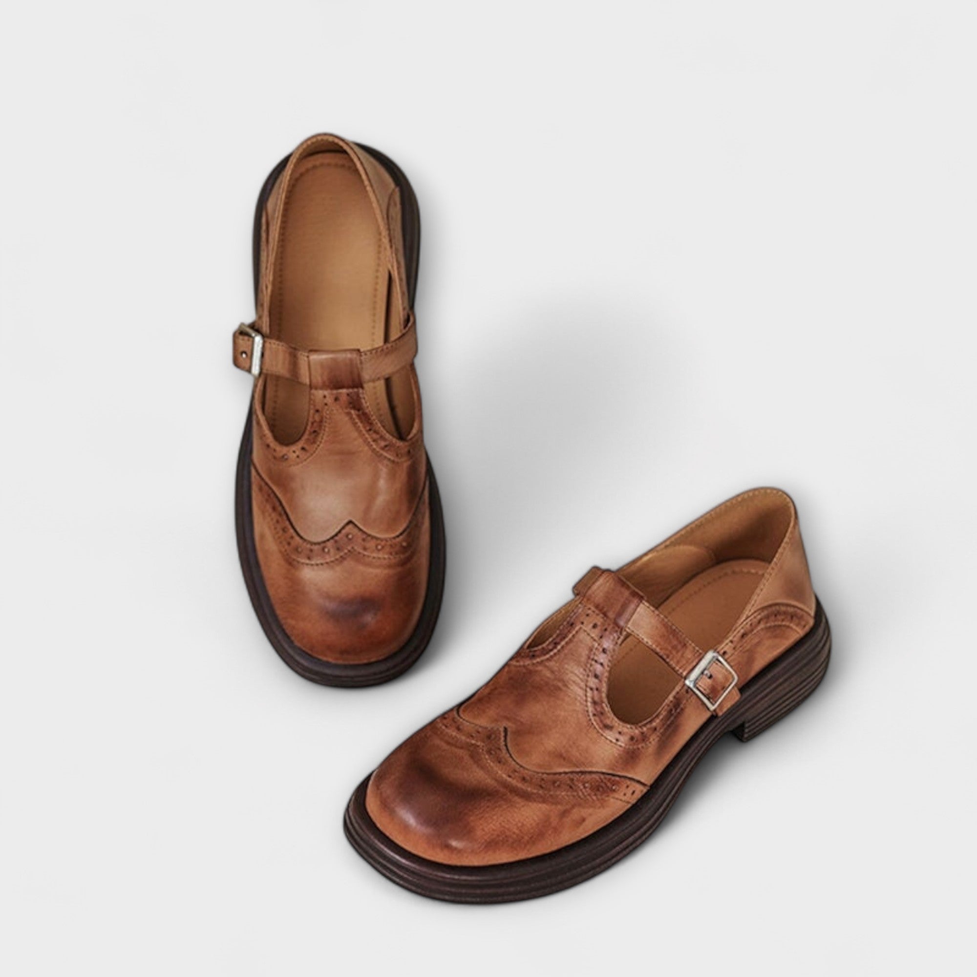 Lara | Classic T-Strap Leather Shoes