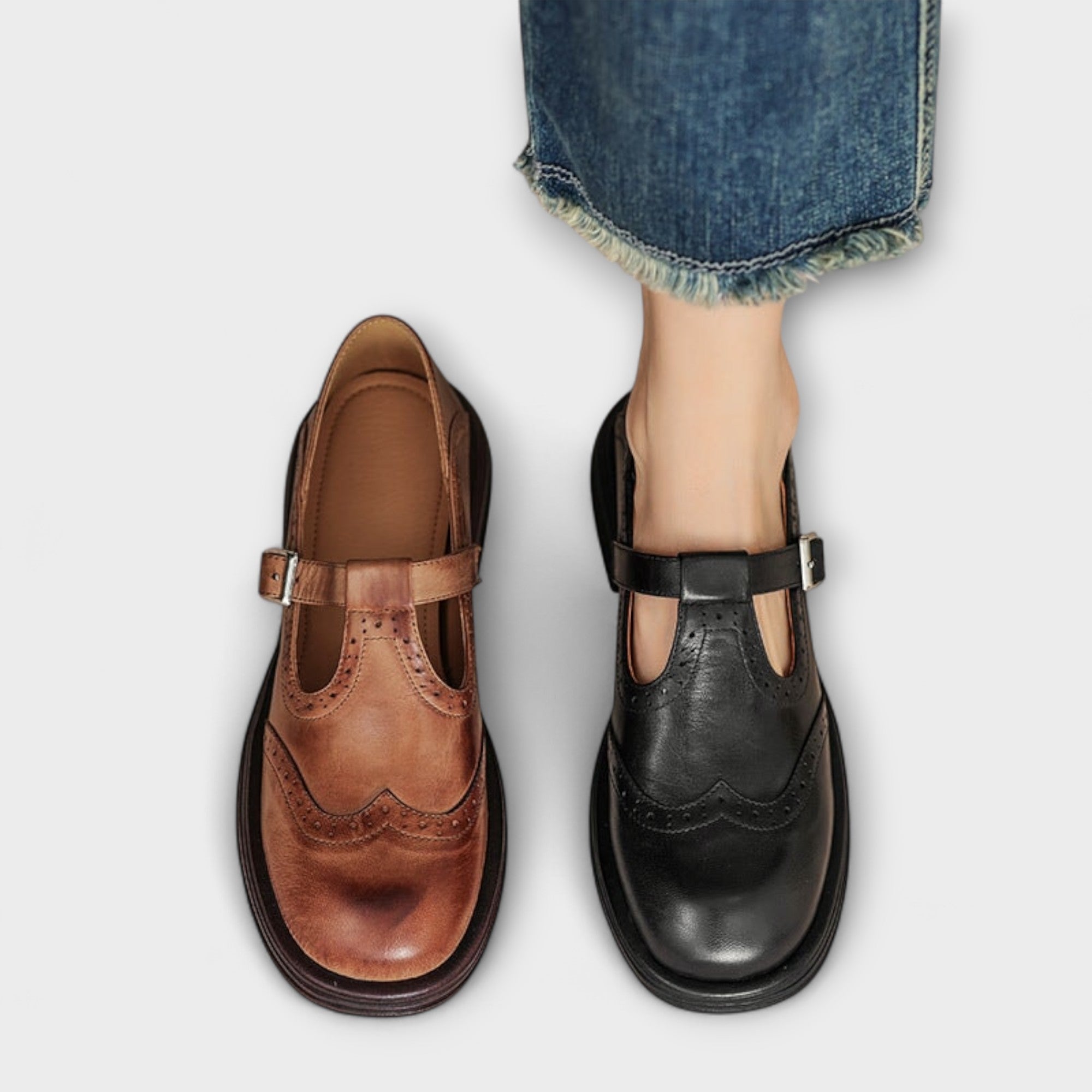 Lara | Classic T-Strap Leather Shoes