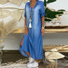 Camila | Long Dress in Denim Look with Side Slit