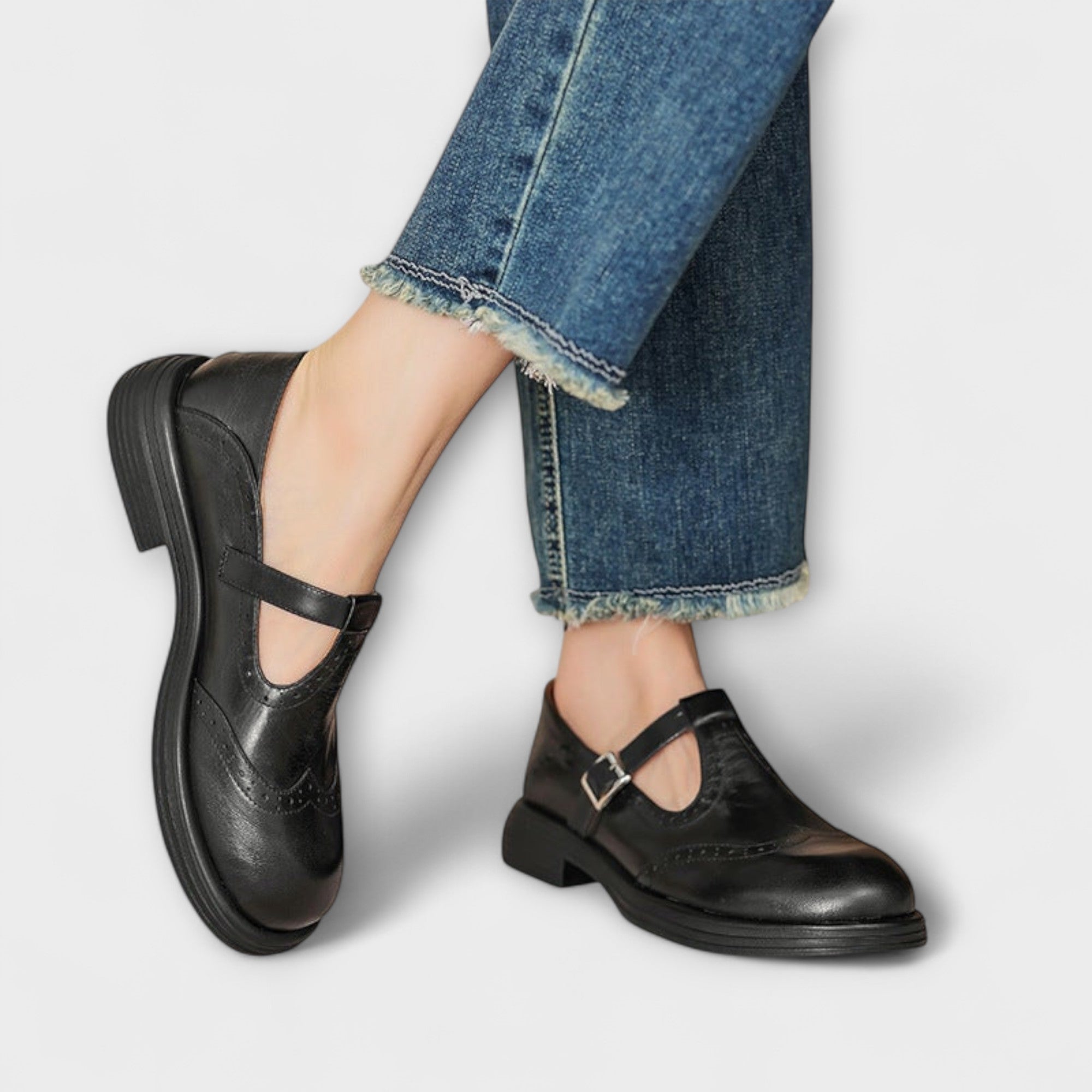 Lara | Classic T-Strap Leather Shoes