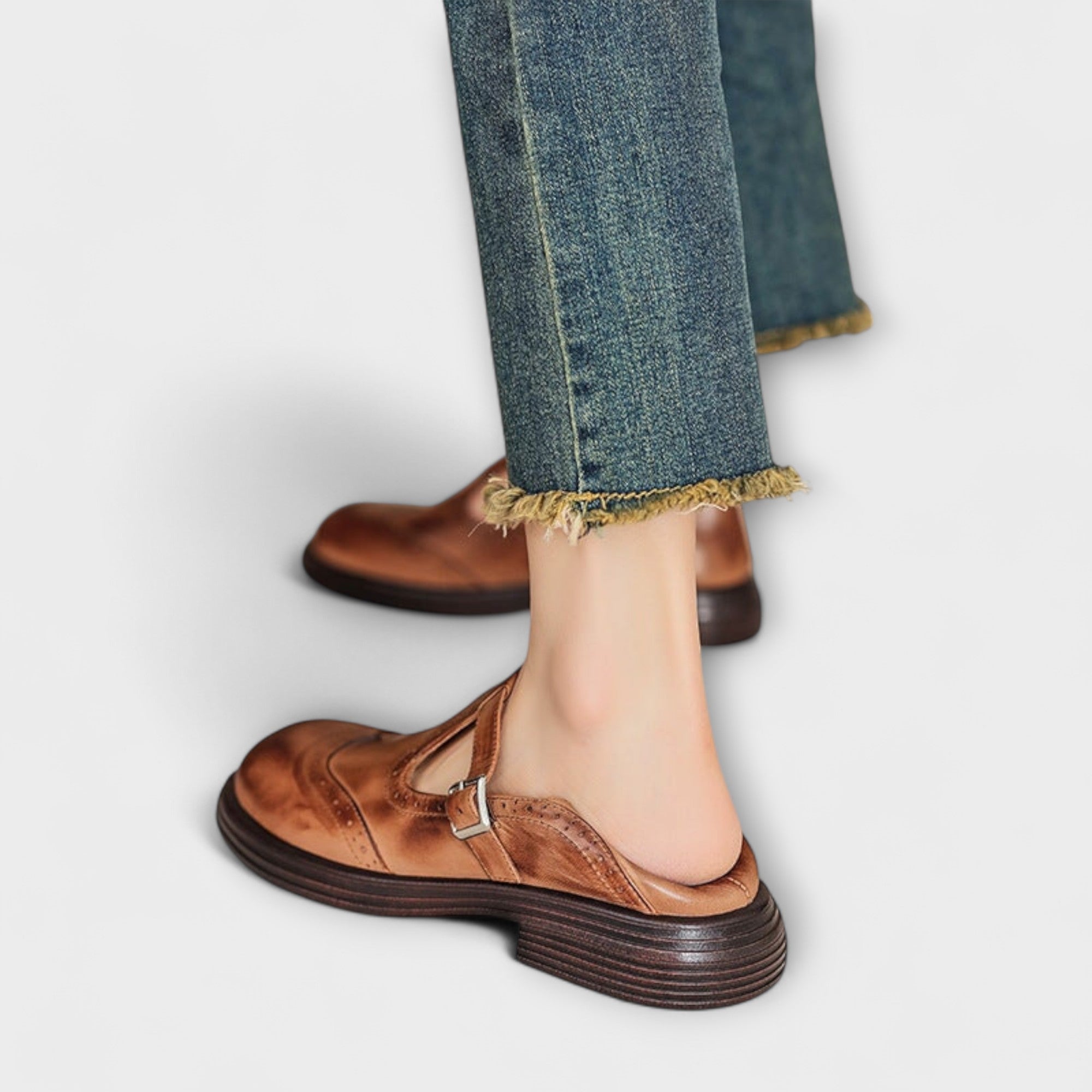 Lara | Classic T-Strap Leather Shoes