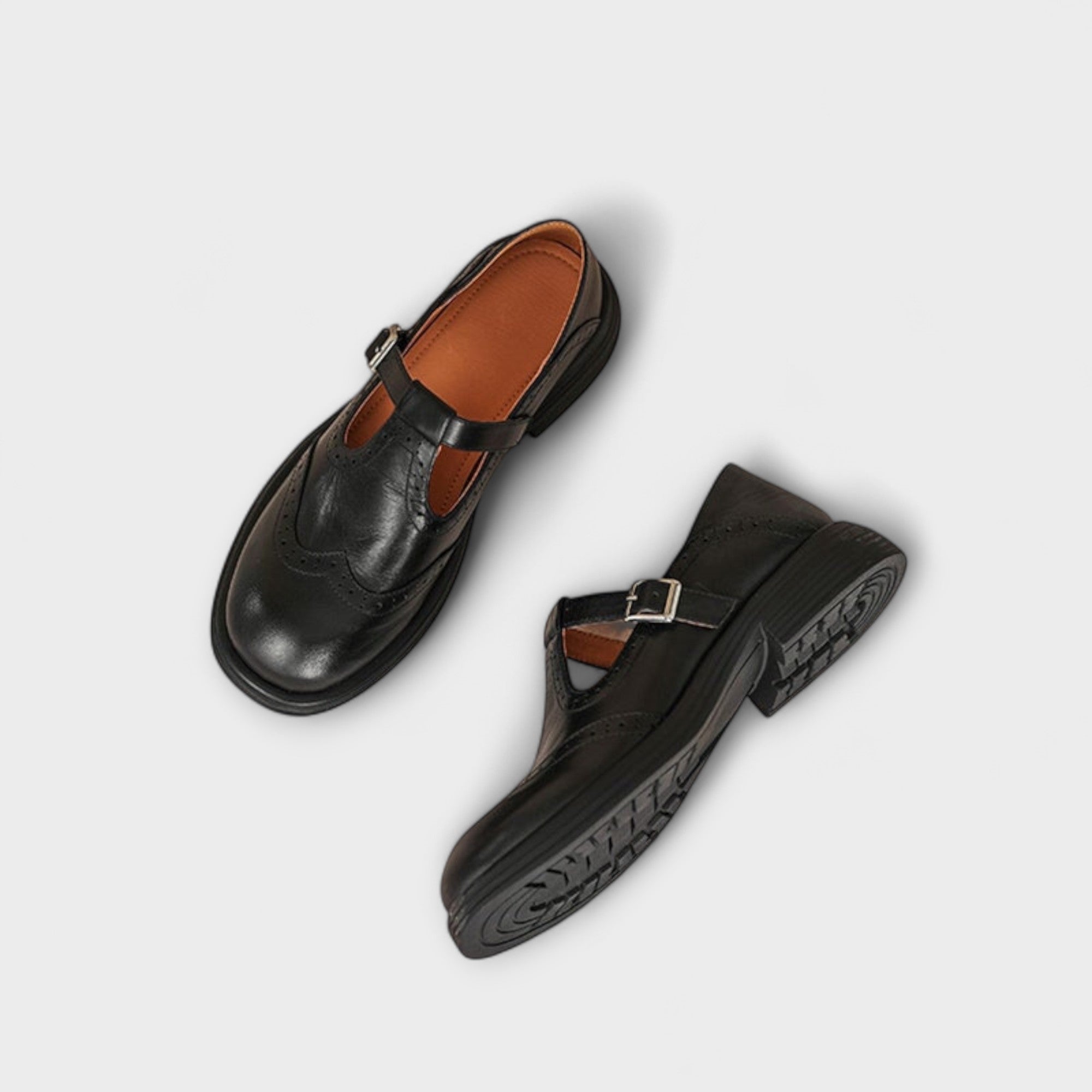 Lara | Classic T-Strap Leather Shoes
